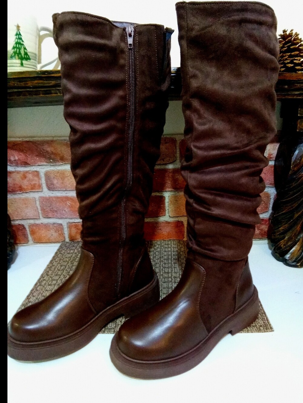 NIB Suede Leather Tall Boots 7.5👢Platform Chunky Slouch Zippered Knee High Y2K